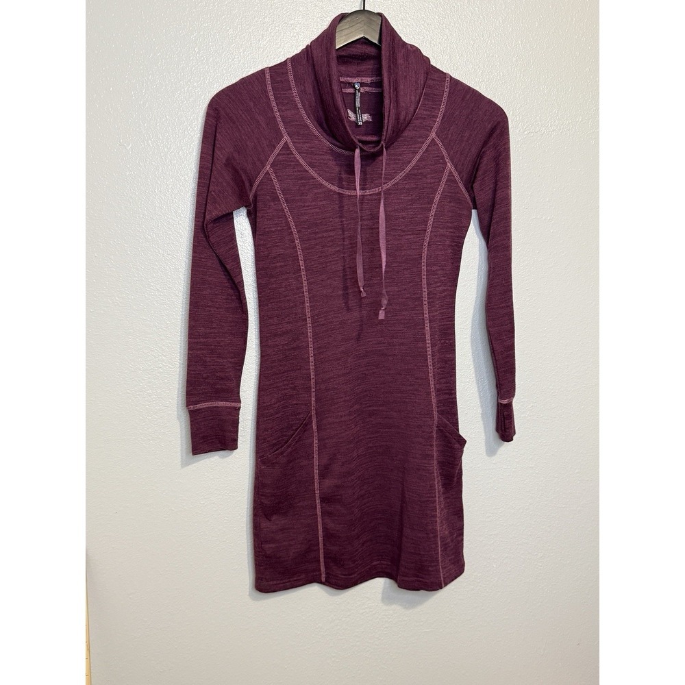 Kuhl Lea Dress Womens XS Maroon Long Sleeve Midi Tunic Mock Neck Pockets